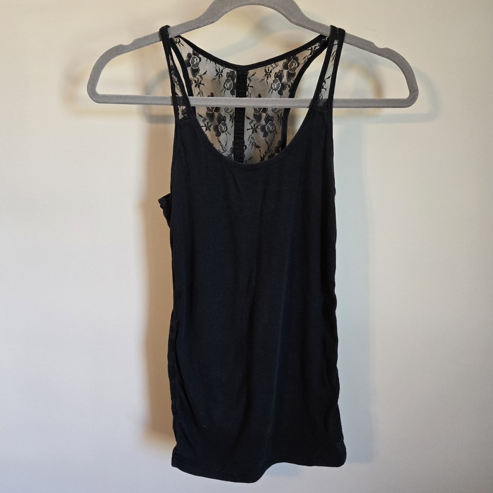 Goth Y2K American Eagle Whinsigoth racer back ribbed tank Black with lace M